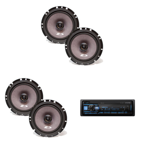 Alpine UTE-63BT Bluetooth® Multimedia Receiver (Does Not Play CDs) with 2 Pairs Alpine SXE-1726S 6.5" Coax Speakers