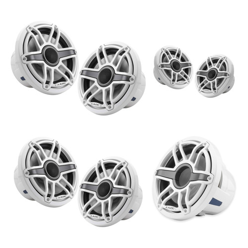 JL Audio M6 White Sport Marine Audio System – 6 Speaker Boat Audio Upgrade with 4 M6 7.7" Speakers, 2 M6 6.5" Speakers & 10" Subwoofer
