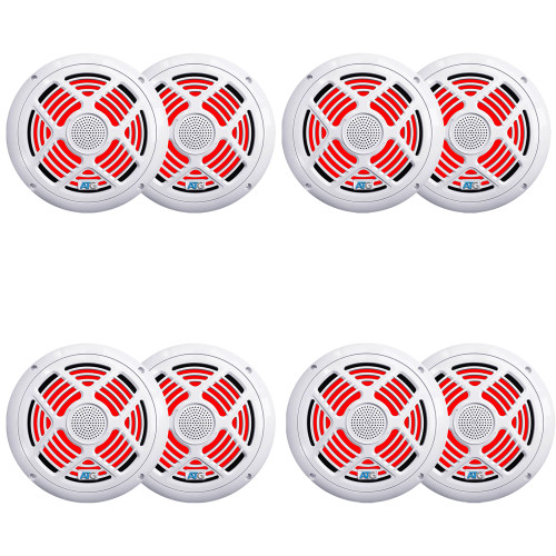 8 Inch White RGB LED Marine Speakers (4) Pair ATG8MRGB-W