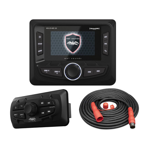 Wet Sounds WS-ZX-MC-20 Marine Stereo w/ Transom Remote & 23ft Cable