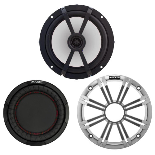 Kicker Single 6.5in LED Speaker 8in Passive Radiator Silver Boom Box Kit