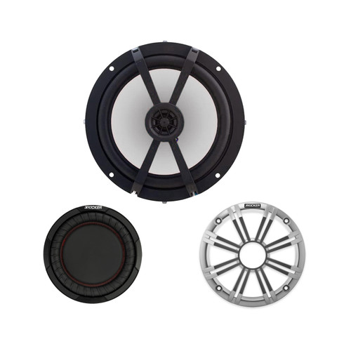 Kicker Single 6.5in LED Speaker 8in Passive Radiator Silver Boom Box Kit