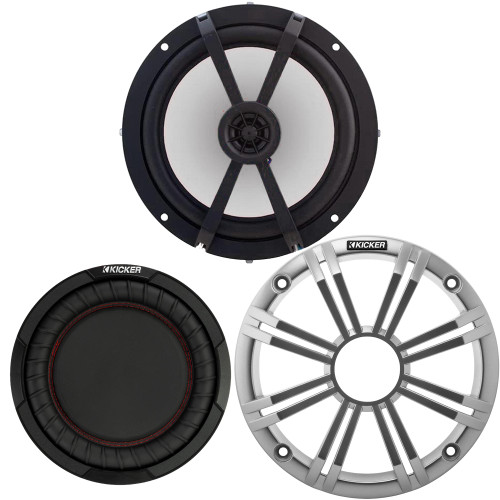 Kicker Single 8in LED Speaker 8in Passive Radiator Silver Boom Box Kit