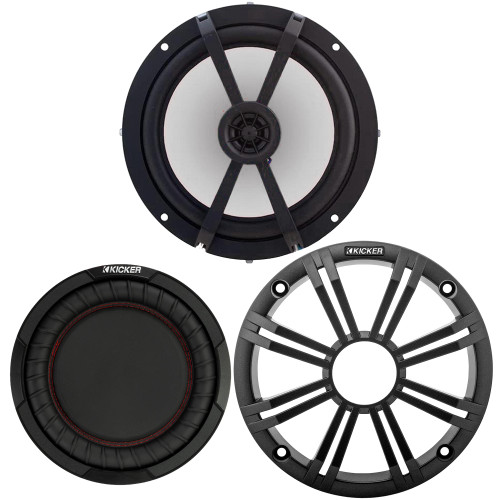 Kicker Single 8in LED Speaker 8in Passive Radiator Charcoal Boom Box Kit