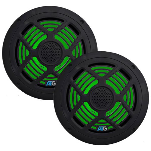 ATG Audio 8″ RGB 2‑Way Marine Loudspeaker – 160 W Peak / 65 W RMS, Water-Resistant Poly Cone + PEI Tweeter, Includes RGB Controller & Grilles (Black, Pair) - ATG8MRGB-B - Used, Open Box