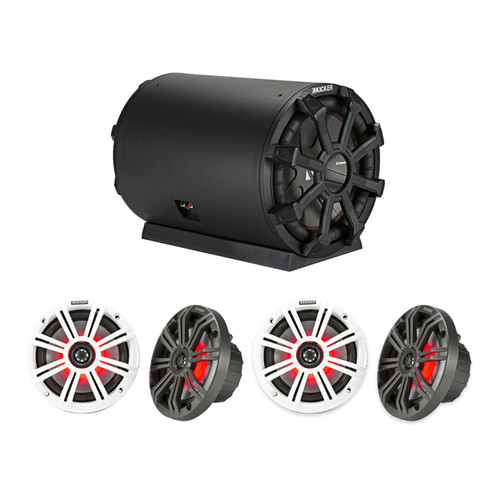 Kicker KM654L LED 6.5in Marine Speakers 4 Pack w/ TB10 Subwoofer