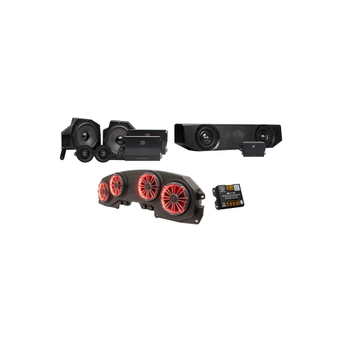MB Quart 2020-2023 Jeep Gladiator JT Complete Audio Upgrade Bundle – Stage 4 800W 4-Speaker System, Dual Underseat Subwoofer Upgrade, RGB Rear Overhead Soundbar with Four 8" Speakers & Bluetooth RGB Controller