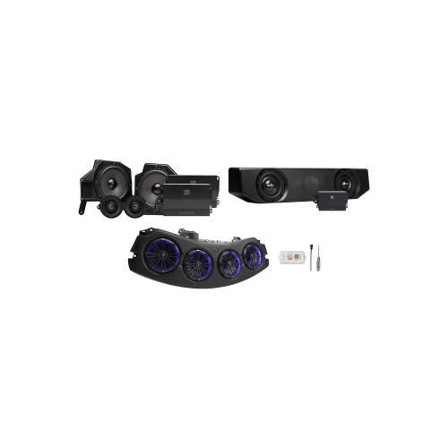 MB Quart 2024+ Jeep Gladiator JT Complete Audio Upgrade Bundle – Stage 4 800W 4-Speaker System, Dual Underseat Subwoofer Upgrade, RGB Rear Overhead Soundbar with Four 8" Speakers & Bluetooth App-Controlled Lighting System