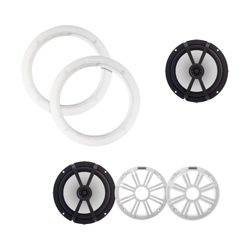 Kicker OEM 6.5" White LED Marine Speakers 2 Pack with LED Rings for Boats