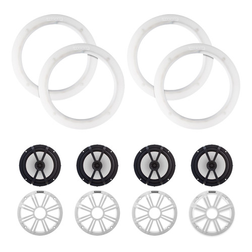 Kicker 8" White OEM Marine LED Speakers 4 Pack with KLSR8 LED Rings