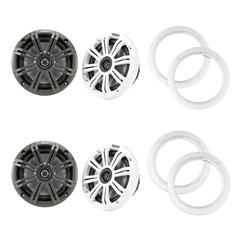 Kicker KM65 6.5" Marine Speakers 4 Pack with LED Rings for Boats