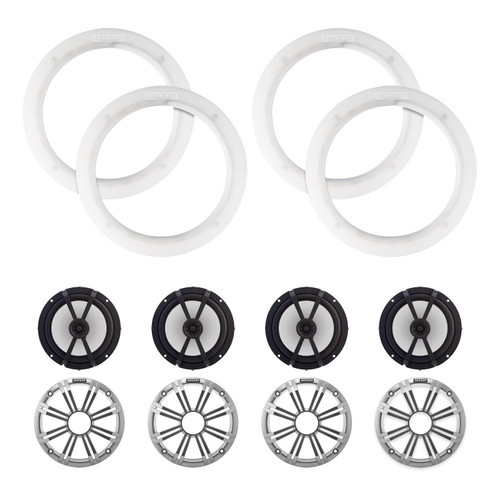 Kicker 8" Silver OEM Marine LED Speakers 4 Pack with KLSR8 LED Rings