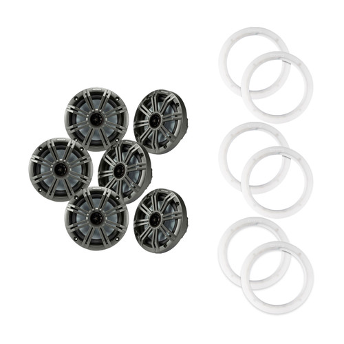 Kicker OEM 6.5" Charcoal Marine Speakers 6 Pack with LED Rings for Boats