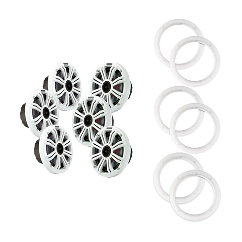 Kicker OEM 6.5" White Marine Speakers 6 Pack with LED Rings for Boats