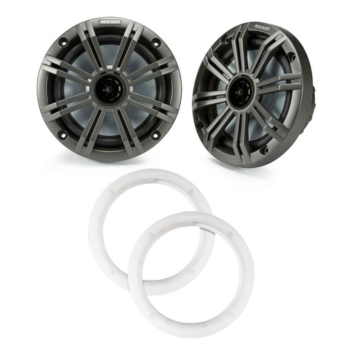Kicker OEM 6.5" Charcoal Marine Speakers 2 Pack with LED Rings for Boats