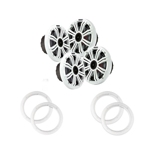 Kicker OEM 6.5" White Marine Speakers 4 Pack with LED Rings for Boats