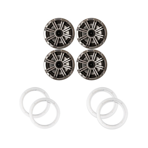 Kicker 6.5" Silver OEM Marine Speakers 4 Pack with KLSR65 LED Rings