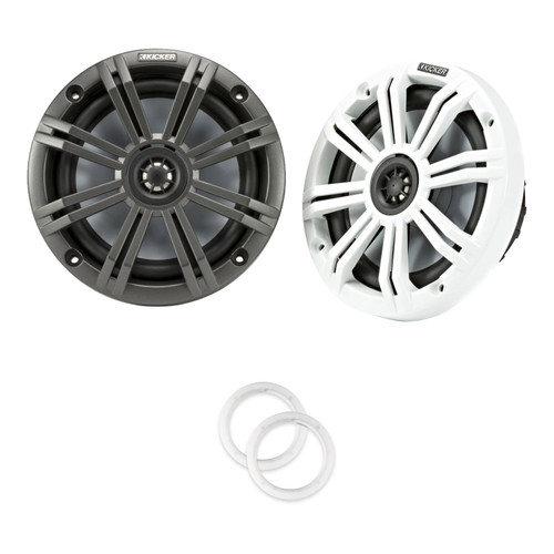 Kicker KM65 6.5" Marine Speakers with LED Rings Boat Audio Bundle
