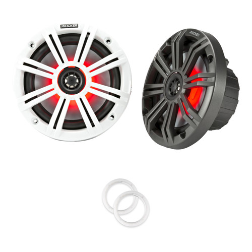 Kicker KM65 6.5" LED Marine Speakers 2 Pack with LED Rings for Boats