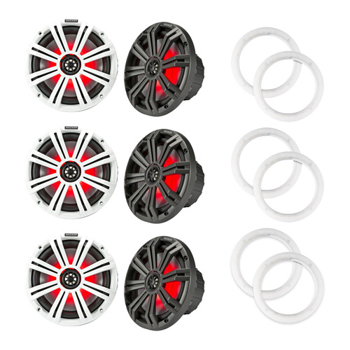 Kicker 45KM84L 8" Marine Speakers 6 Pack with KLSR8 LED Rings