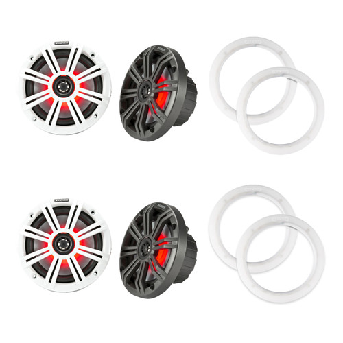 Kicker KM65 6.5" LED Marine Speakers 4 Pack with LED Rings for Boats