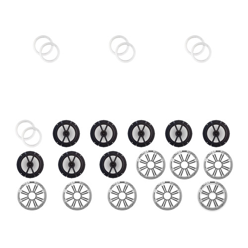 Kicker 6.5" Silver OEM Marine LED Speakers 8 Pack with KLSR65 LED Rings
