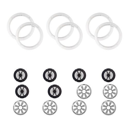 Kicker 6.5" Silver OEM Marine LED Speakers 6 Pack with KLSR65 LED Rings
