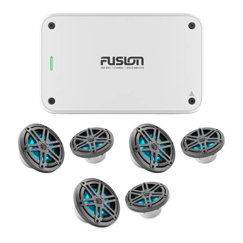 JL Audio M3 Gunmetal Sport LED 6-Speaker Marine Audio System with Fusion Apollo MS-AP61800 Amplifier