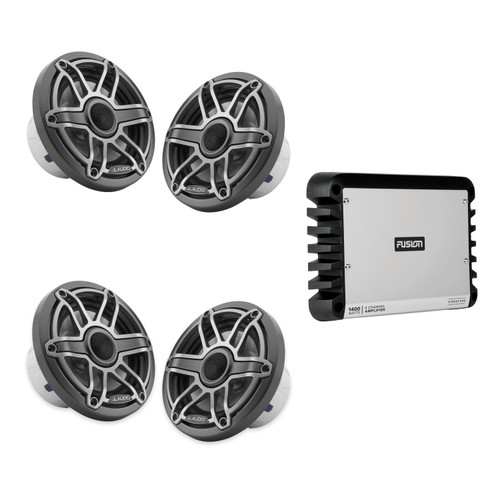 JL Audio M6 Sport Gunmetal Marine Audio System – 4 M6 6.5" Speakers with Fusion SG-DA41400 4-Channel Amplifier
