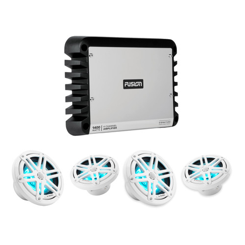 JL Audio M3 Sport White RGB Marine Audio System – 4 M3 6.5" Speakers with Fusion SG-DA41400 4-Channel Amplifier