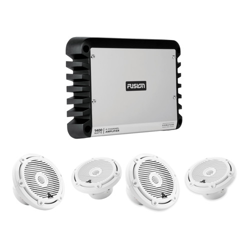 JL Audio M3 Classic White Marine Audio System – 4 M3 6.5" Speakers with Fusion SG-DA41400 4-Channel Amplifier