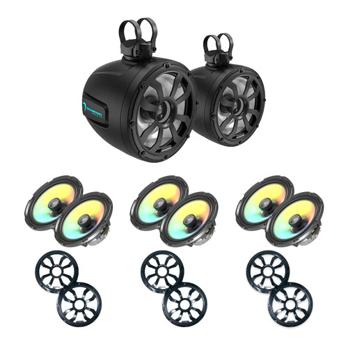 Diamond Audio HXM65F4 & POD8F4B (6) 6.5" Marine Speakers and (2) 8" Towers