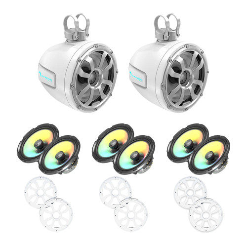 Diamond Audio HXM65F4 & POD10F4W (6) 6.5" White Marine Speakers and (2) 10" White Towers