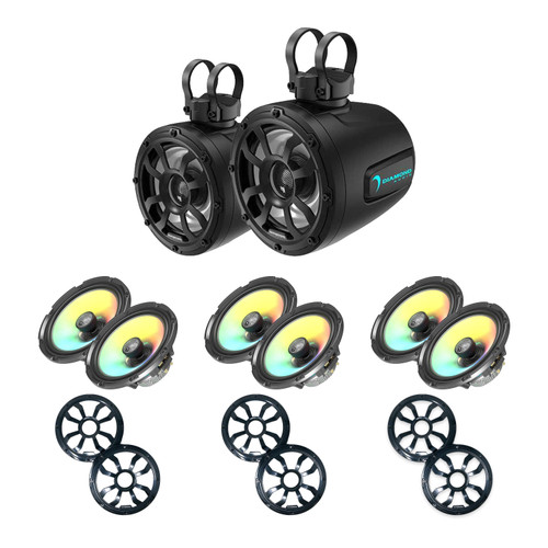 Diamond Audio HXM65F4 & POD65F4B (6) 6.5" Marine Speakers and (2) 6.5" Towers
