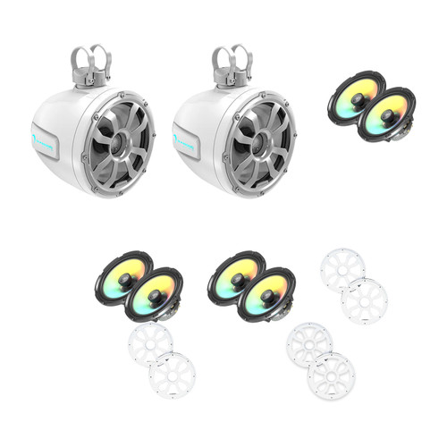 Diamond Audio HXM65F4 & POD65F4W (6) 6.5" White Marine Speakers and (2) 6.5" White Towers
