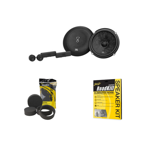 JBL STAGE368C 6.5” 2-Way Component  Speaker with Grille with Stinger RKFR6 Roadkill Fast Rings 6" & 6.5" and RKXSK 2pcs. 10" x 12" Sheets Roadkill Expert Speaker Kit