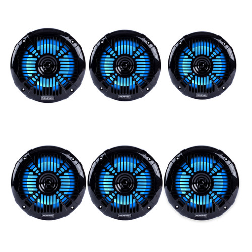 Memphis Audio MXA602SLB 6.5"  Marine Coaxial Speakers Black Grill Blue LED - 3 Pair (6 Units) - OEM Bulk Pack