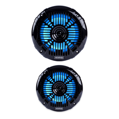 Memphis Audio MXA602SLB 6.5"  Marine Coaxial Speakers Black Grill Blue LED - 1 Pair (2 Units) - OEM Bulk Pack