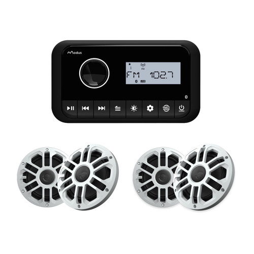 Modus MX12 Receiver with 4 Pack GX-65W Marine Speakers Bluetooth Boat Bundle