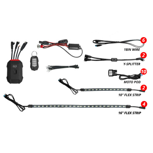 XKGLOW MX-MOTO-ADV XKmax RGBW 16pc addressable Motorcycle Underglow App Control Light Kit
