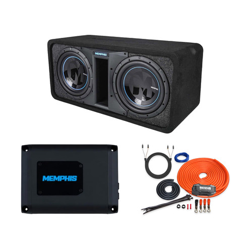 Memphis PRXE12DFT Dual 12in LED Loaded Sub & PRX800.1V2 Amp 4GA Kit