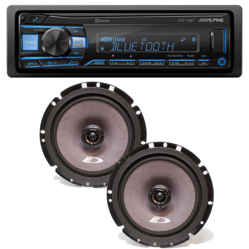 Alpine UTE-73BT Bluetooth® Multimedia Receiver (Does Not Play CDs) w/ Alpine SXE-1726S 6.5" Coax