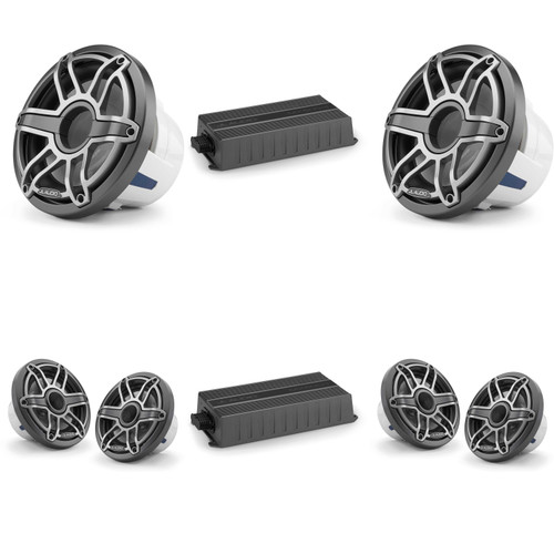 JL Audio Marine / UTV (2 pair ) 6.5" and (2) 10" Sub & Amplifiers Bundle Sport Grille Non Led Gunmetal