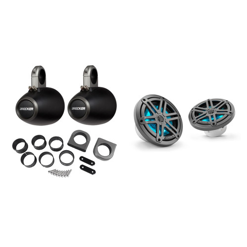 JL Audio M3 6.5" Sport Grill Gunmetal LED Speakers & 12KMTES Black Tower Enclosures