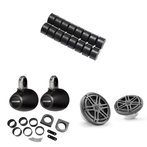 JL Audio M3 6.5" Sport Grill Gunmetal Speakers & 12KMTES Black Tower Enclosures w/ UTV & Bimini Top Adapters