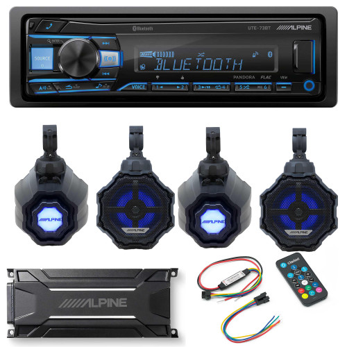Alpine (2) SPV-65RGB-CAN 6.5” Cage-Mounted Universal Weather-Resistant Coaxial RGB LED Speaker Pods with Amp, Source & Led Remote
