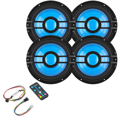 Clarion (4) CMSP-101RGB-4 10" Marine 4-Ohm Subwoofer with RGB LEDs & Remote