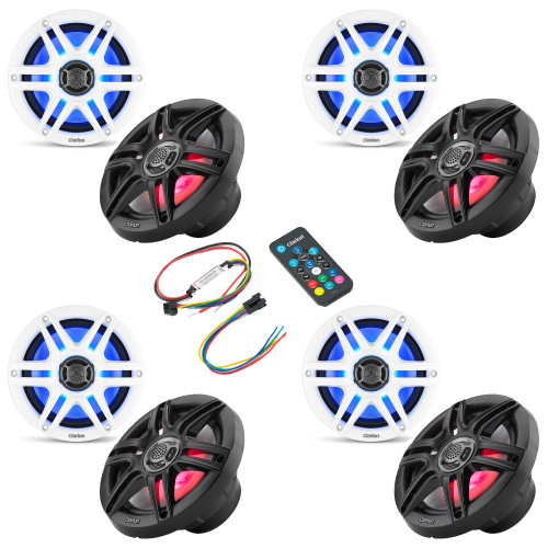 Clarion (4) Pairs CMS-651RGB-SWB 6.5-inch Speakers, Sport Grilles with RGB LED Lighting & Remote