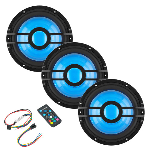 Clarion (3) CMSP-101RGB-4 10" Marine 4-Ohm Subwoofer with RGB LEDs & Remote
