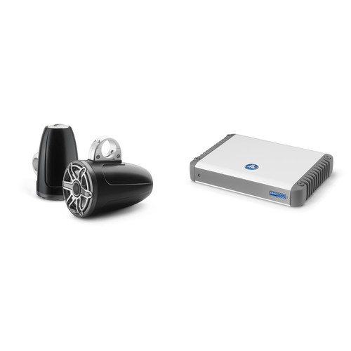 JL Audio M6 7.7" Wake Tower Speaker and Amp Bundle ( Sport Grill Titanium & MHD600/4)